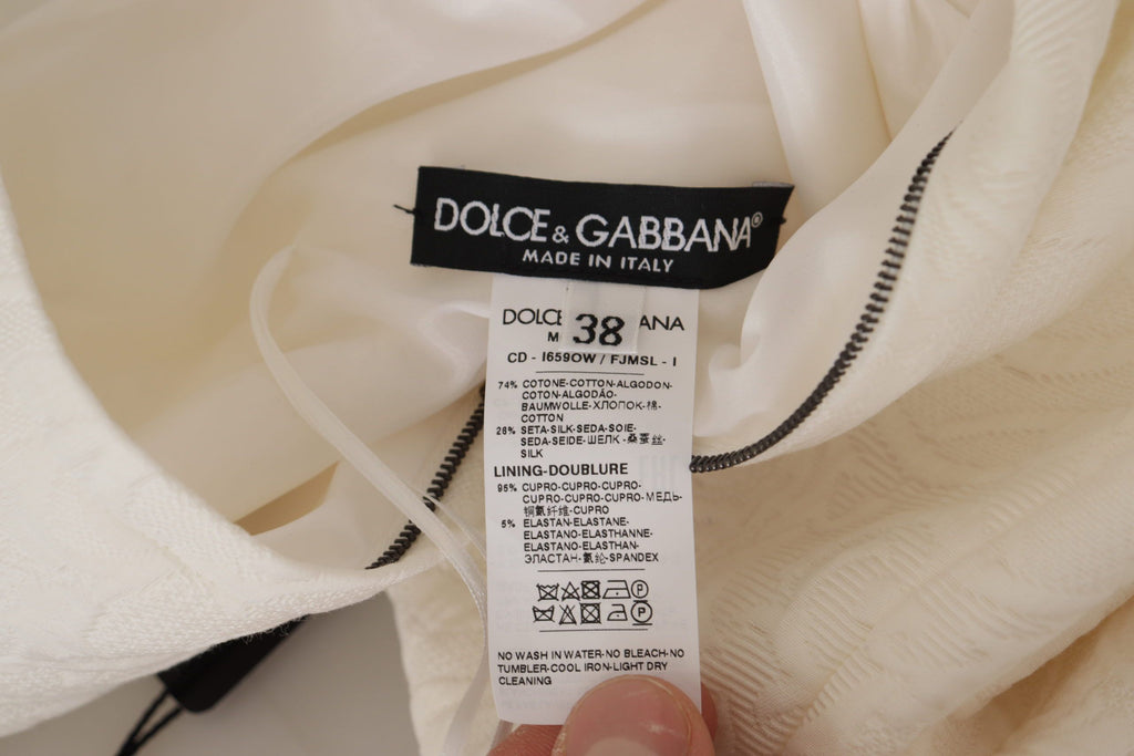 Dolce & Gabbana White Floral Jacquard Midi Dress with Brocade Trim