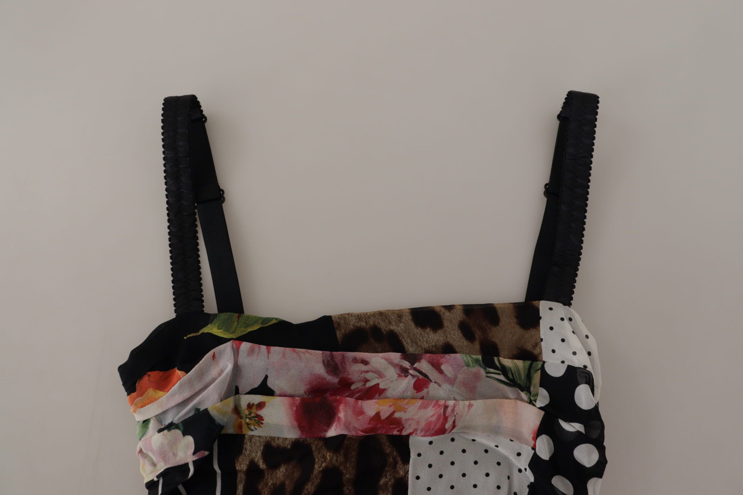 Dolce & Gabbana Multicolor Patchwork Floral Leopard Print Silk Midi Bodycon Dress