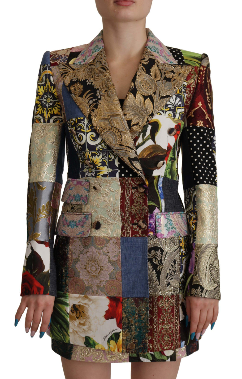 Dolce & Gabbana Multicolor Patchwork Double-Breasted Jacquard Blazer Jacket