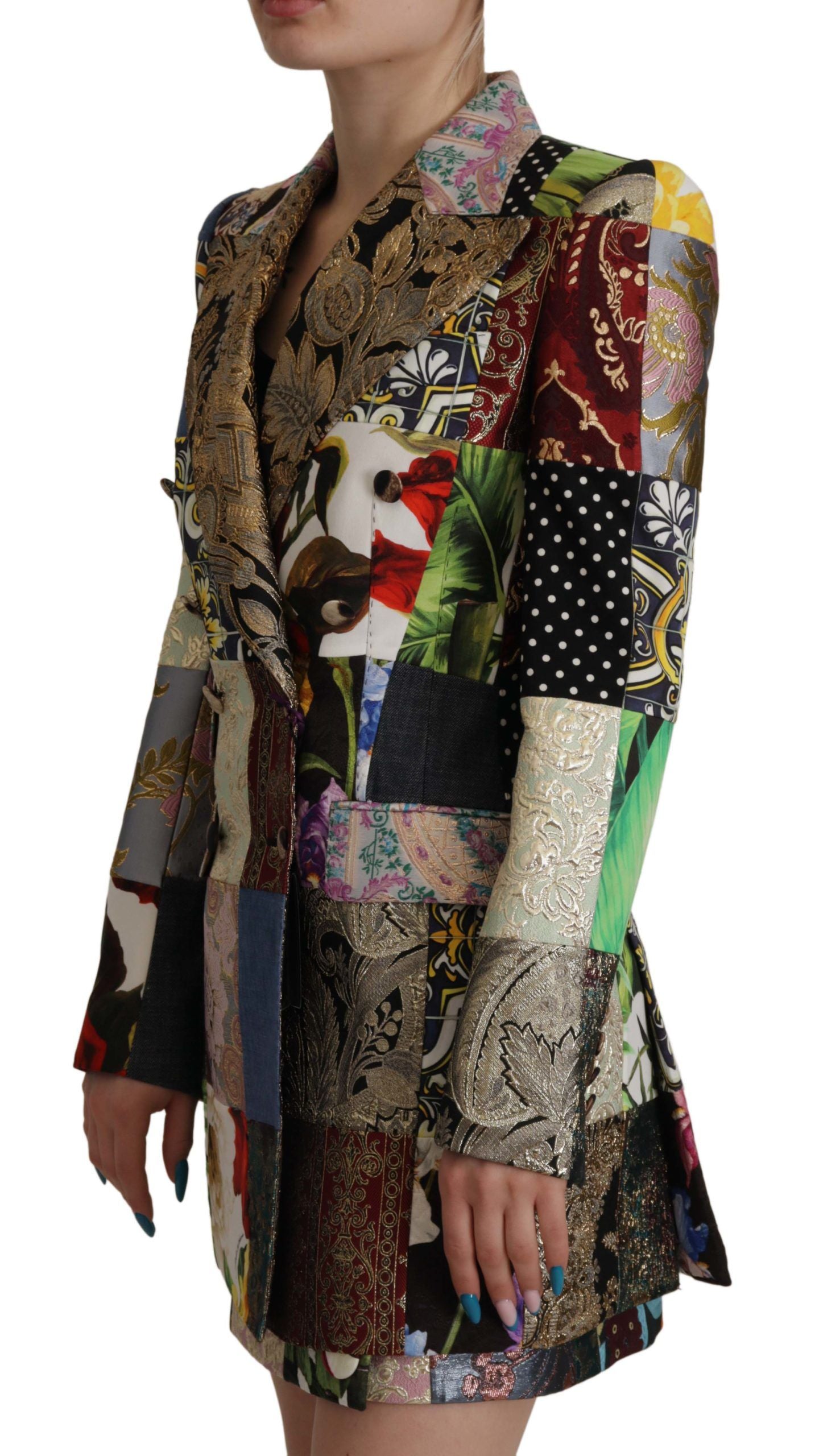 Dolce & Gabbana Multicolor Patchwork Double-Breasted Jacquard Blazer Jacket
