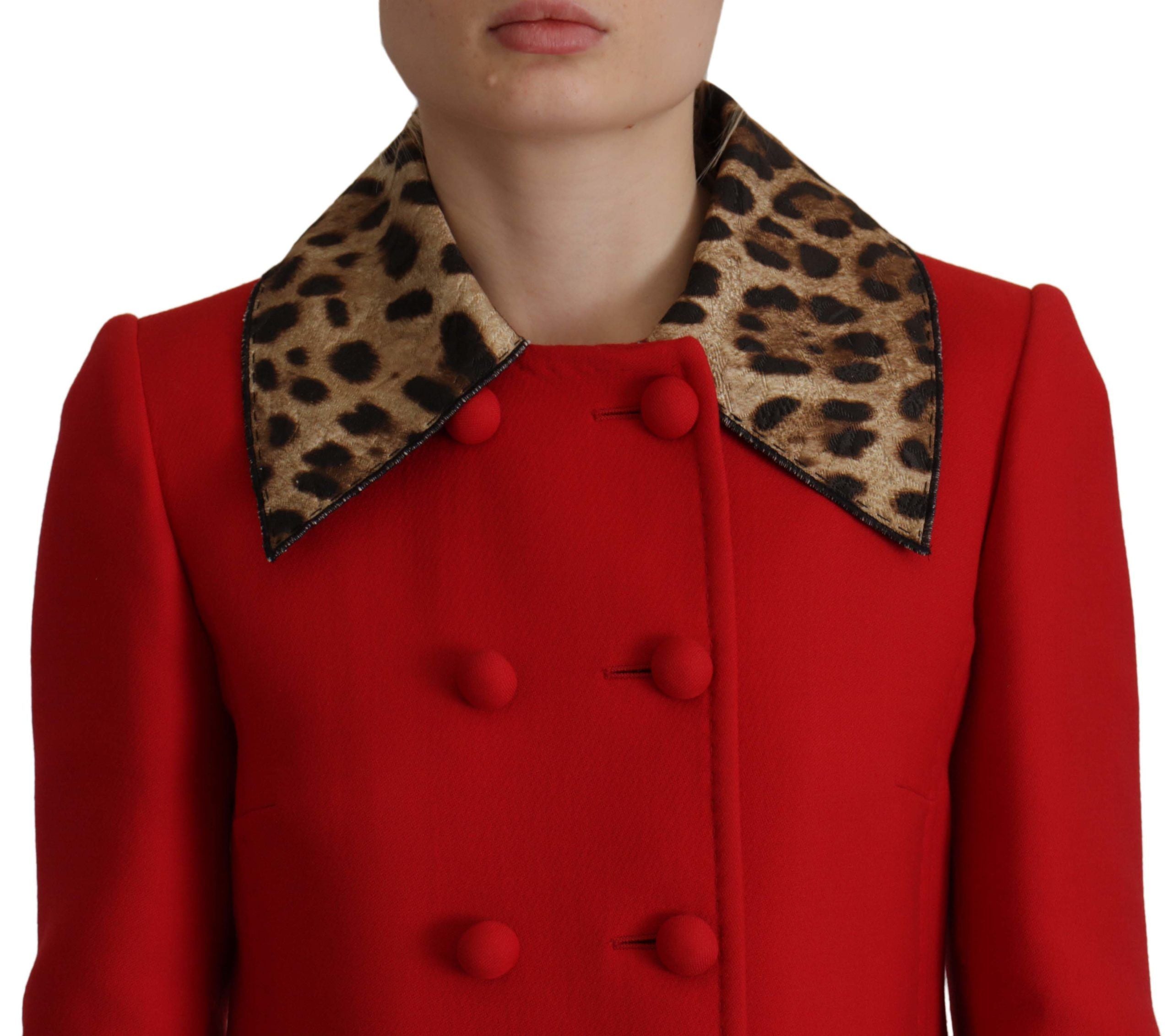 Dolce & Gabbana Red Leopard Print Wool Trench Coat Jacket