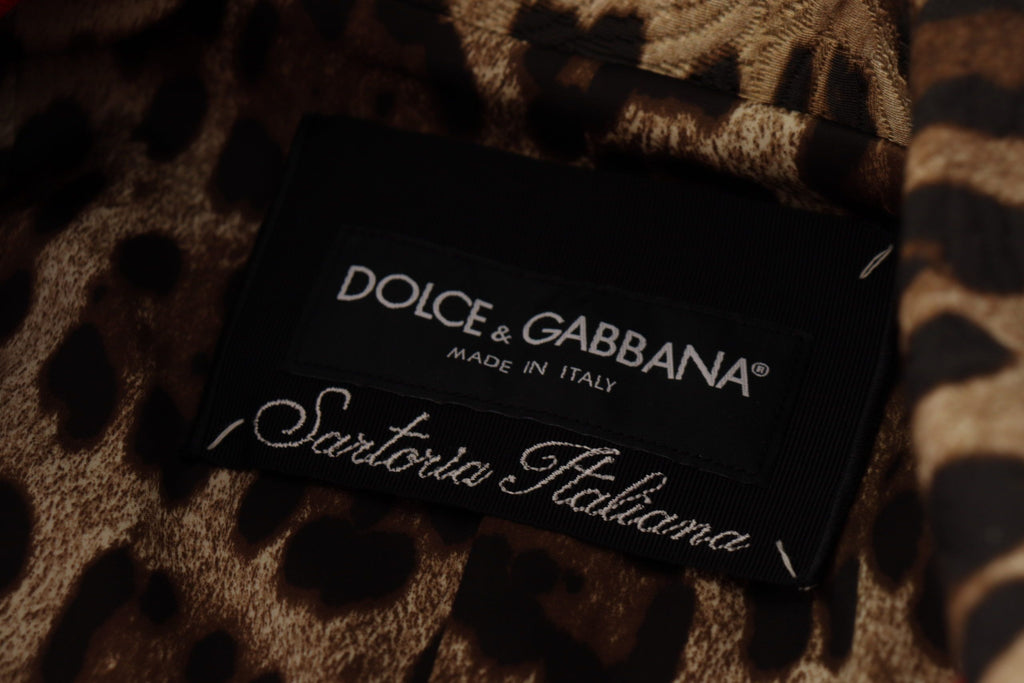 Dolce & Gabbana Red Leopard Print Wool Trench Coat Jacket