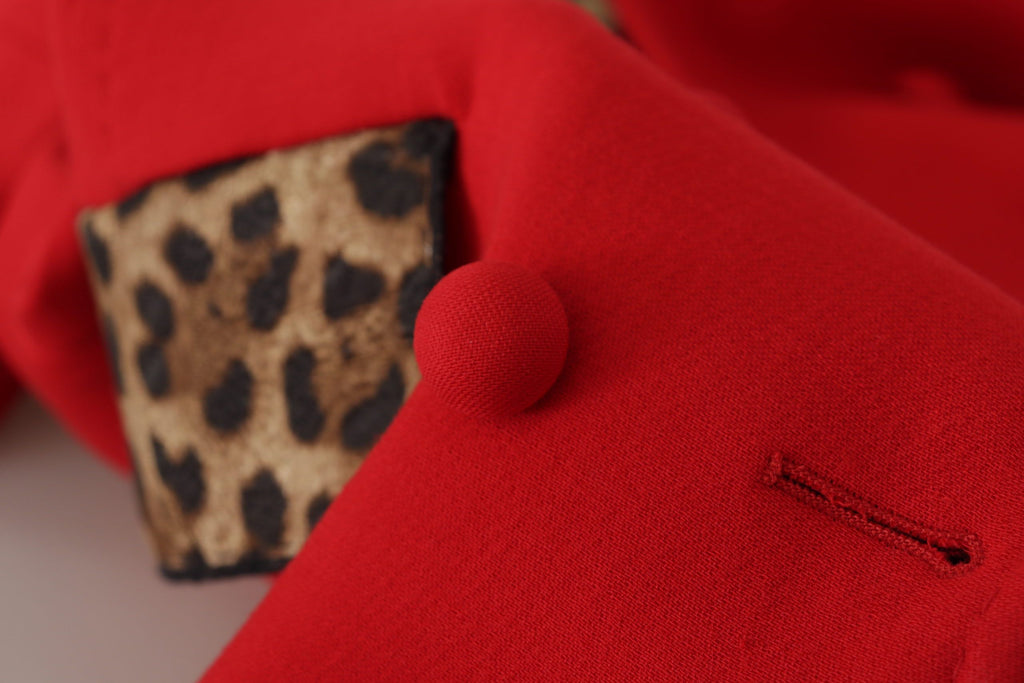 Dolce & Gabbana Red Leopard Print Wool Trench Coat Jacket