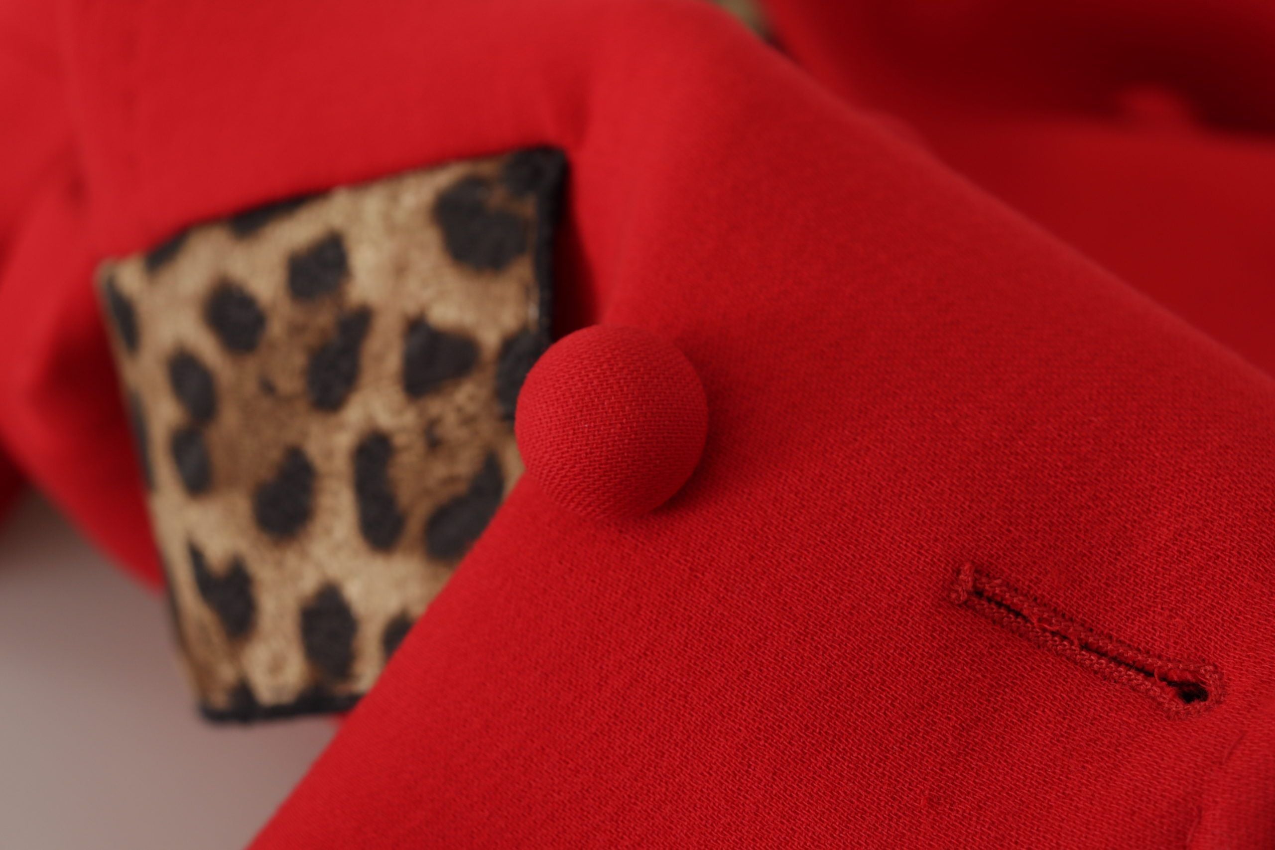 Dolce & Gabbana Red Leopard Print Wool Trench Coat Jacket