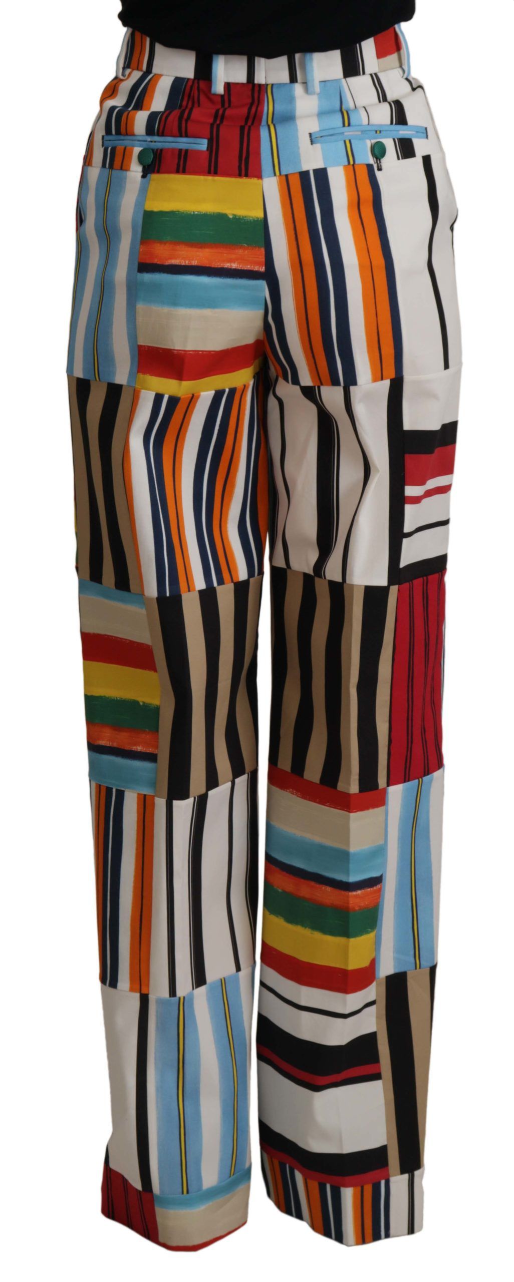 Dolce & Gabbana Multicolor Striped High-Waist Cotton Trousers