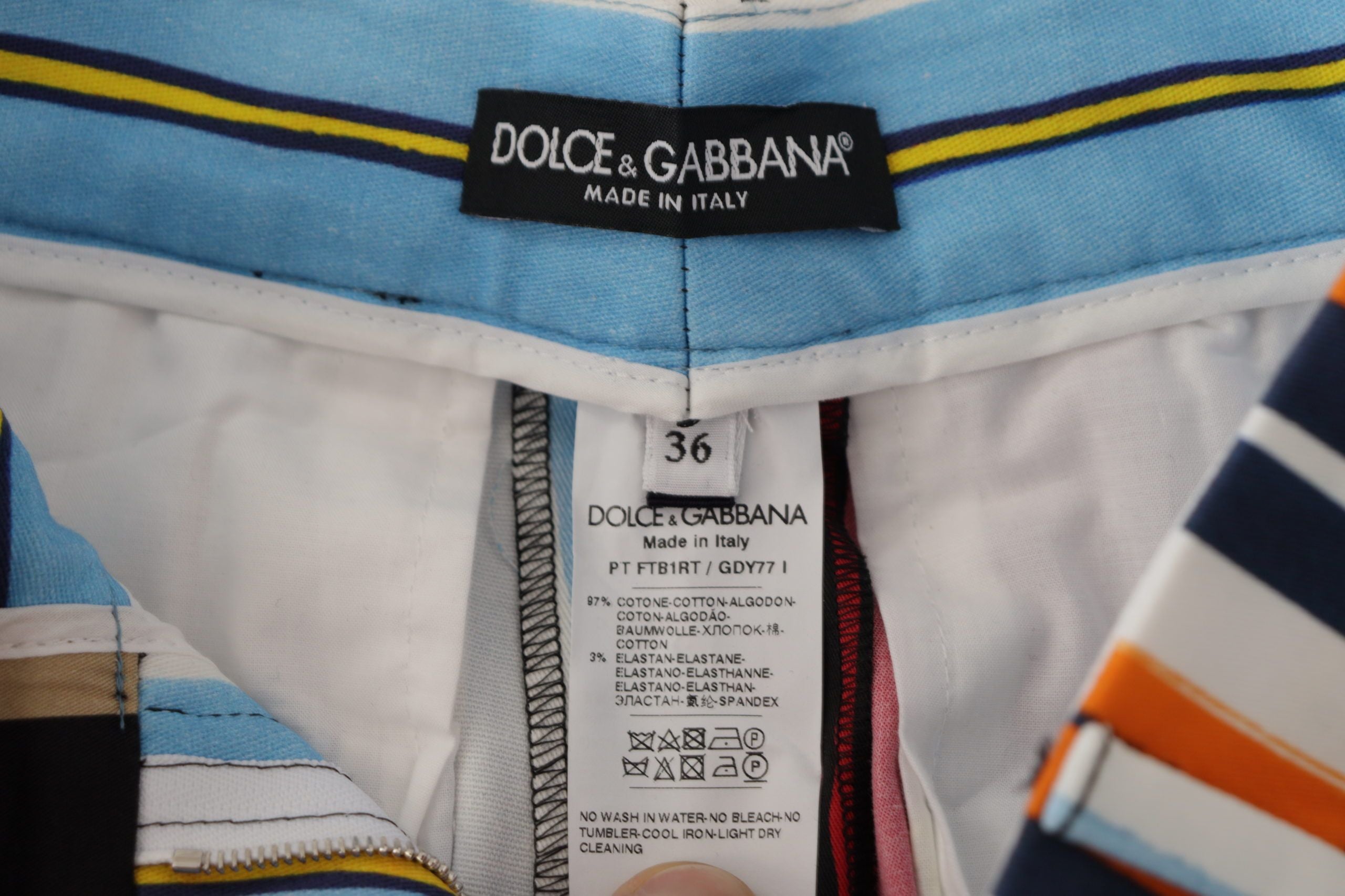 Dolce & Gabbana Multicolor Striped High-Waist Cotton Trousers