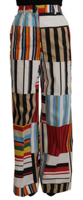 Dolce & Gabbana Multicolor Striped High-Waist Cotton Trousers