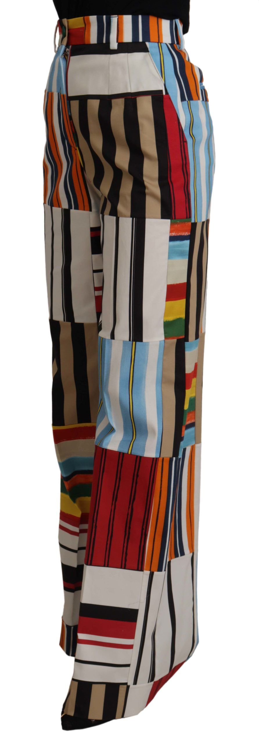 Dolce & Gabbana Multicolor Striped High-Waist Cotton Trousers