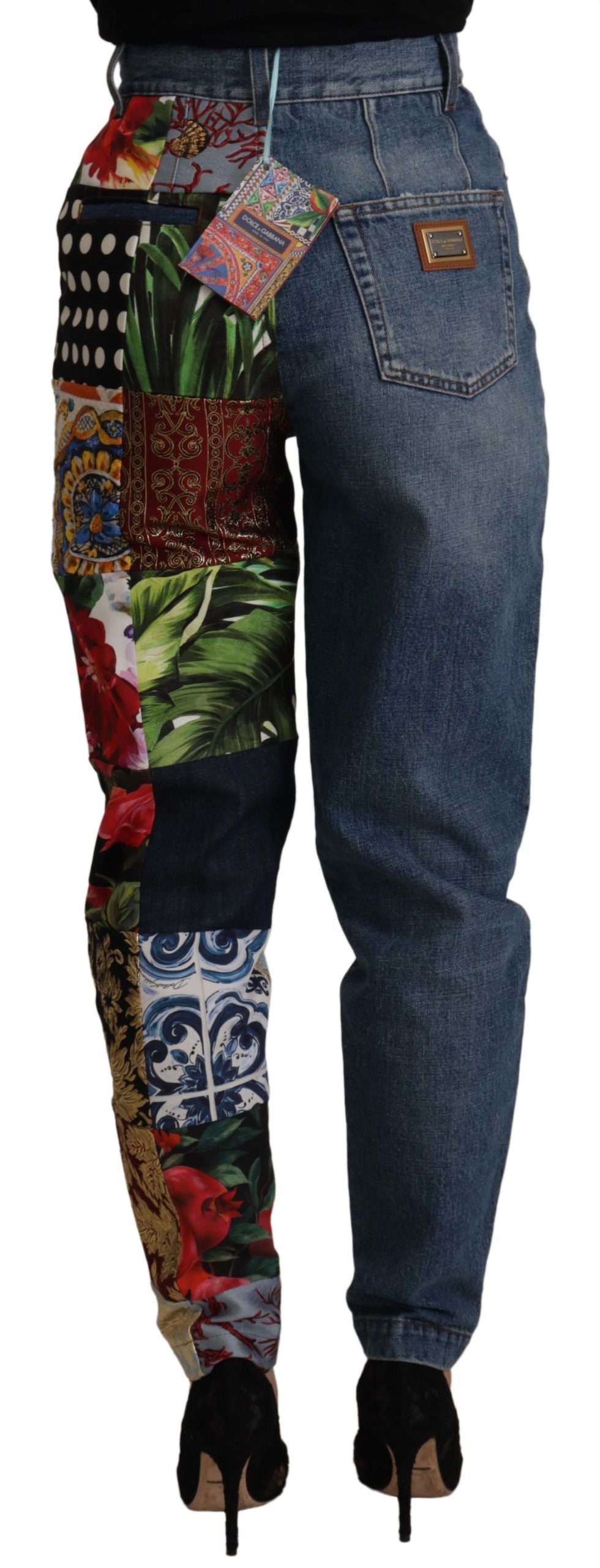 Dolce & Gabbana Blue Jacquard Majolica High-Waisted Jeans