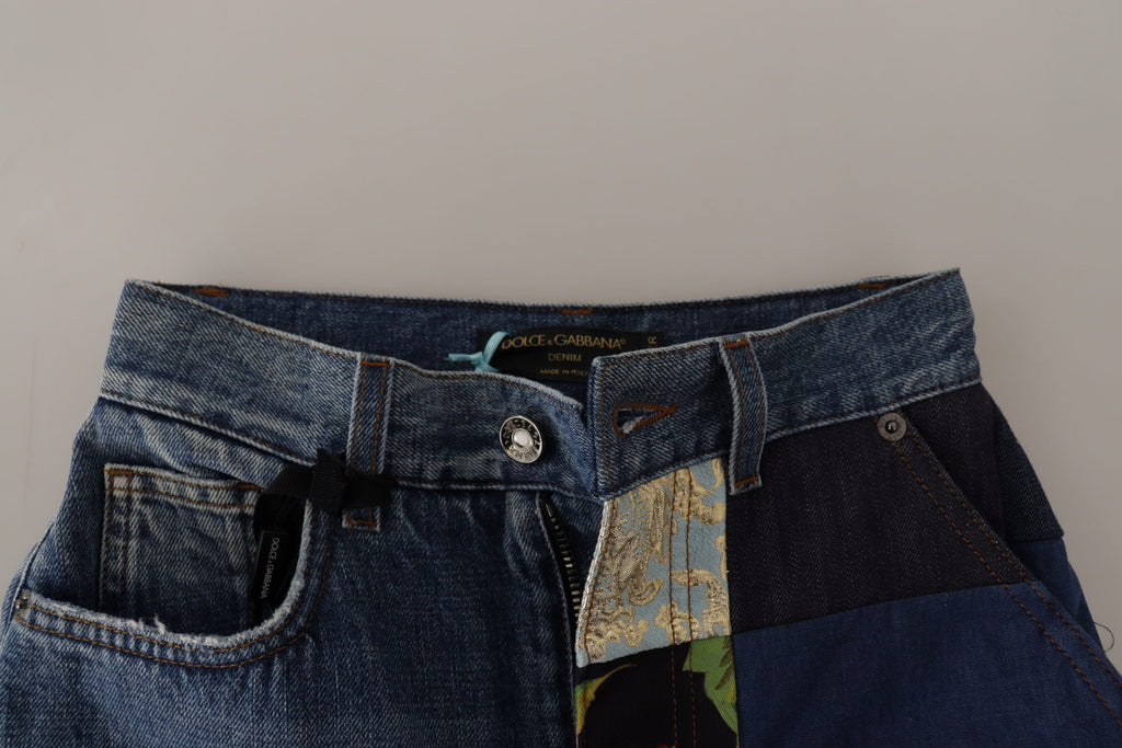 Dolce & Gabbana Blue Jacquard Majolica High-Waisted Jeans