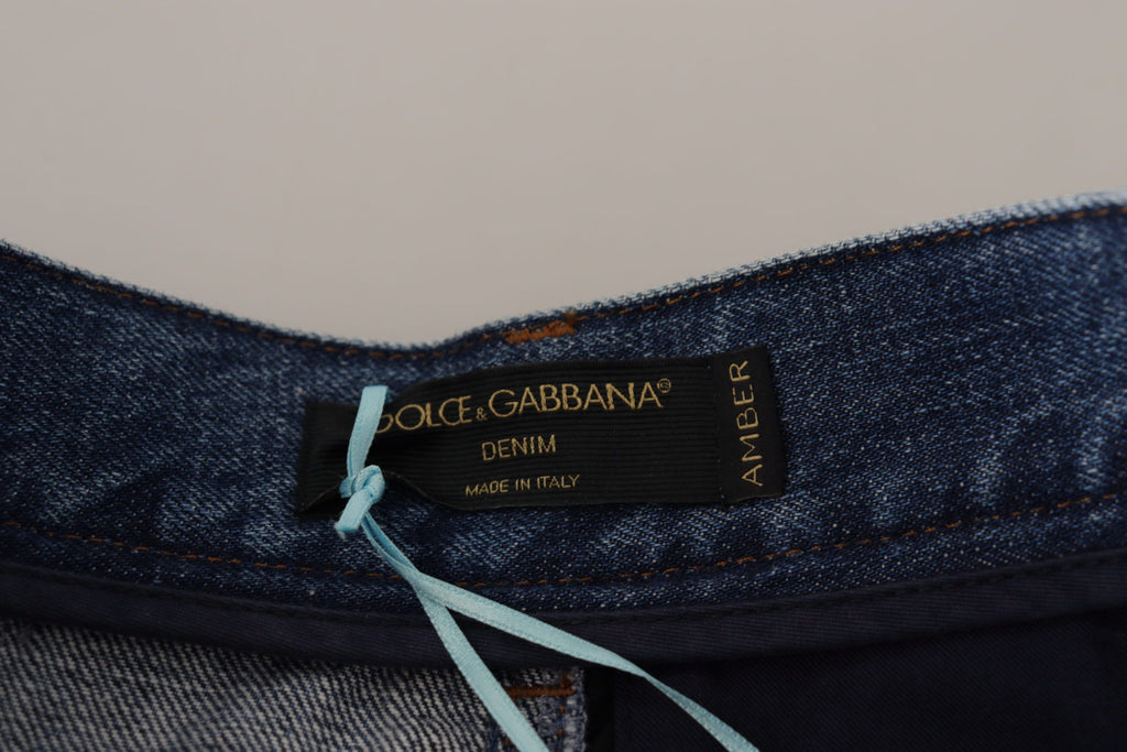 Dolce & Gabbana Blue Jacquard Majolica High-Waisted Jeans
