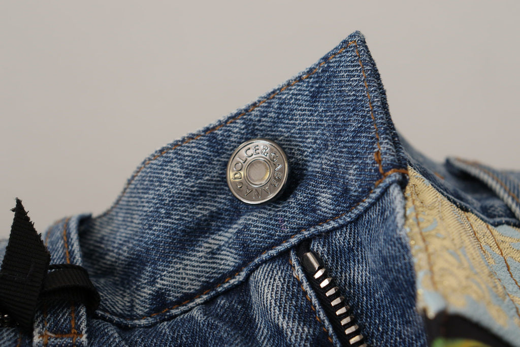 Dolce & Gabbana Blue Jacquard Majolica High-Waisted Jeans