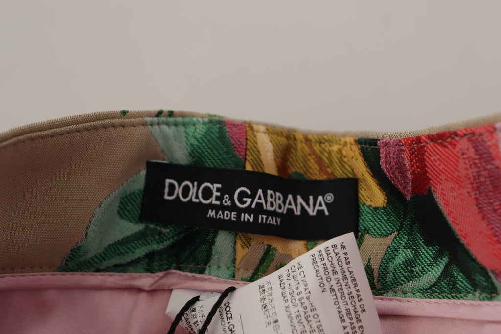 Dolce & Gabbana Beige geblümtes Kleid Formale Hose mit hoher Taille