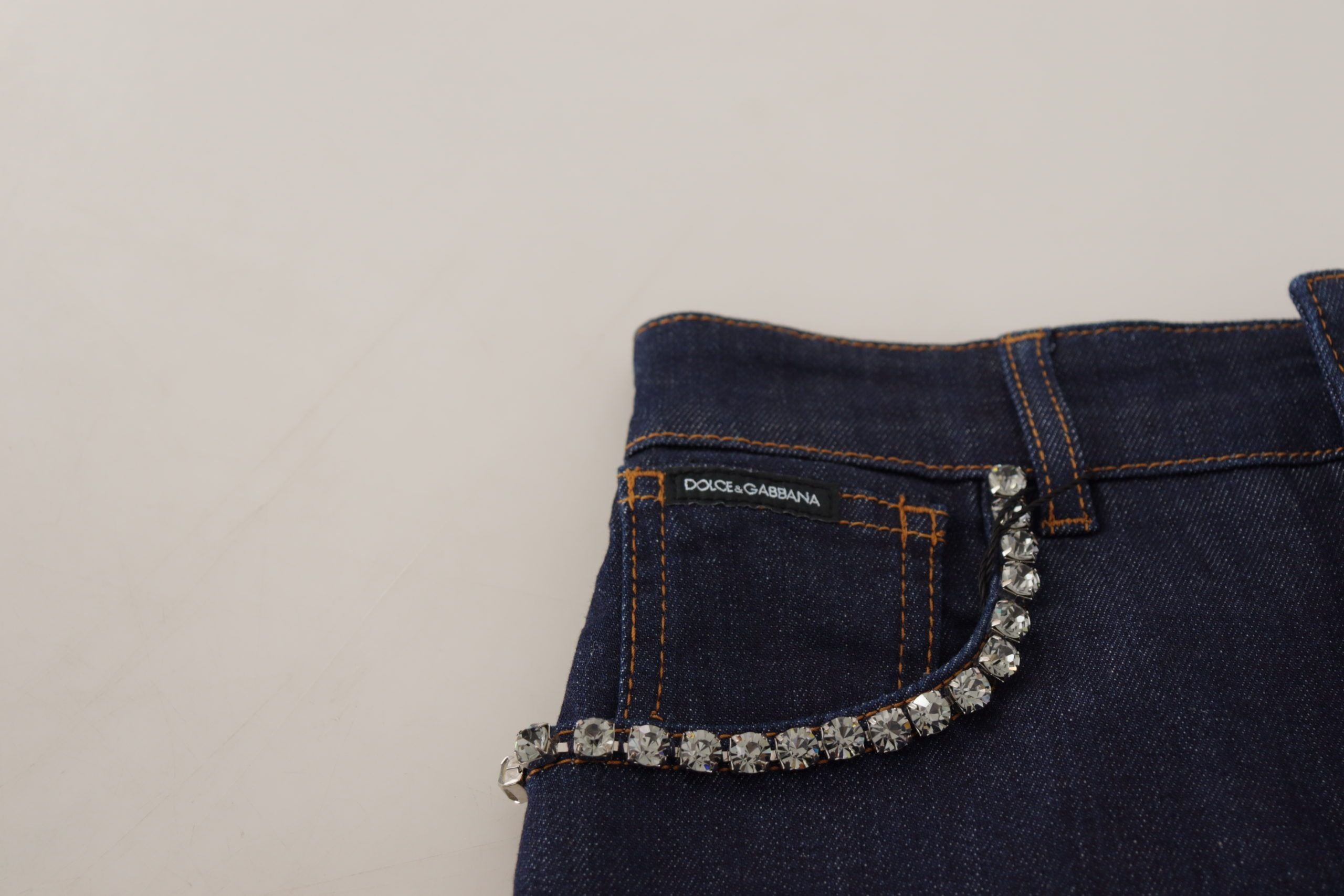 Dolce & Gabbana Blaue Denim Stretch Crystal Hot Pants Shorts