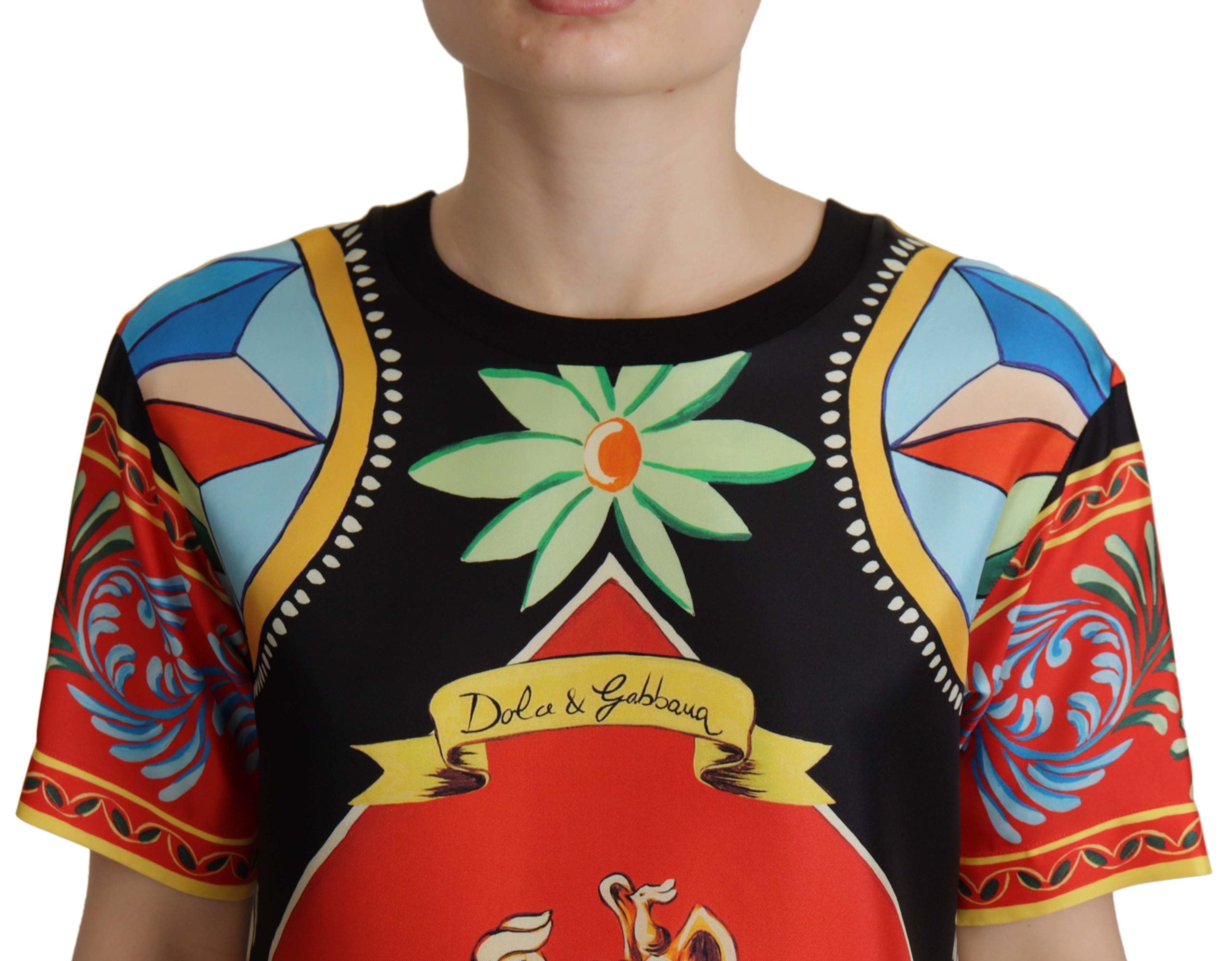 Dolce & Gabbana Multicolor Soldier Carretto Silk T-Shirt