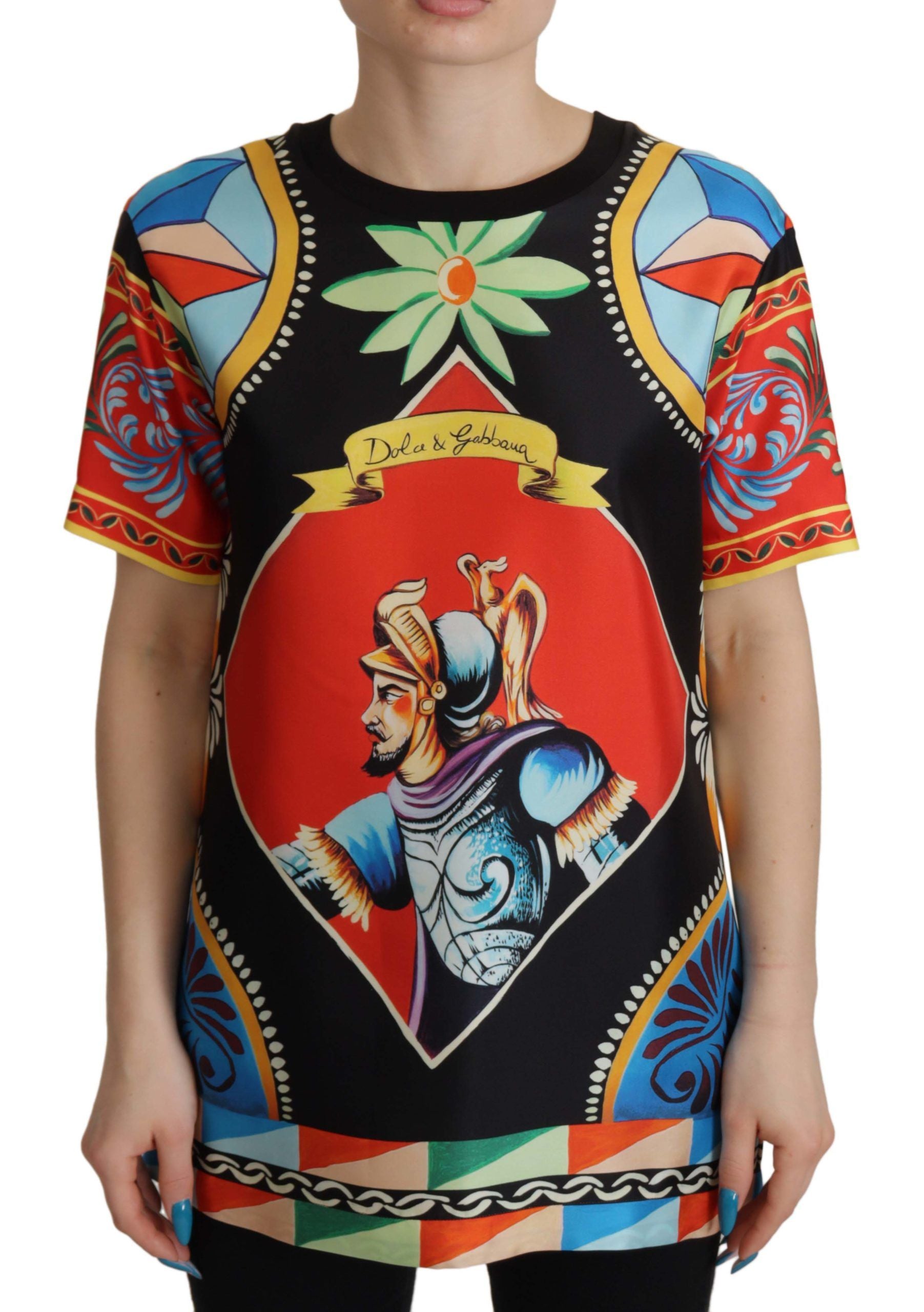 Dolce & Gabbana Multicolor Soldier Carretto Silk T-Shirt