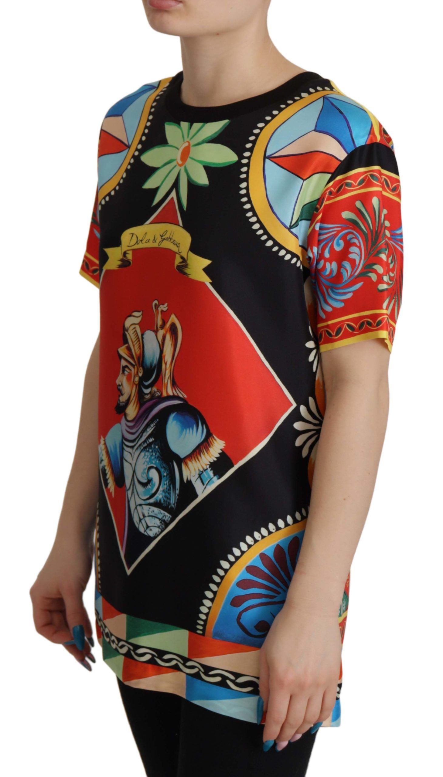 Dolce & Gabbana Multicolor Soldier Carretto Silk T-Shirt