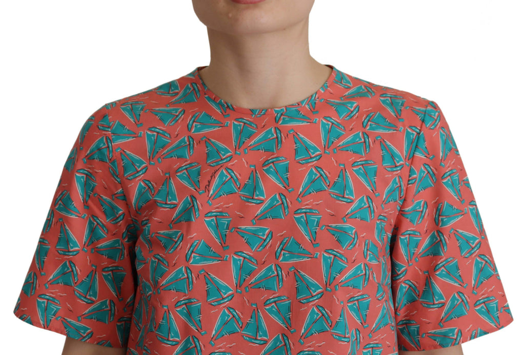 Dolce & Gabbana Pink Cotton T-Shirt with Sailboat Print