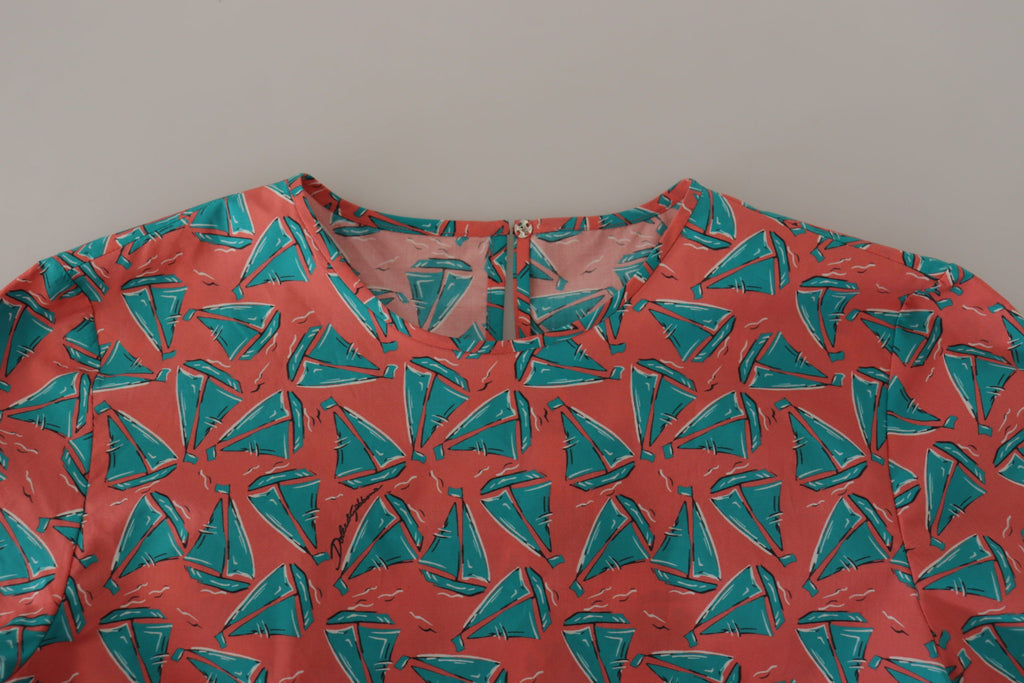 Dolce & Gabbana Pink Cotton T-Shirt with Sailboat Print