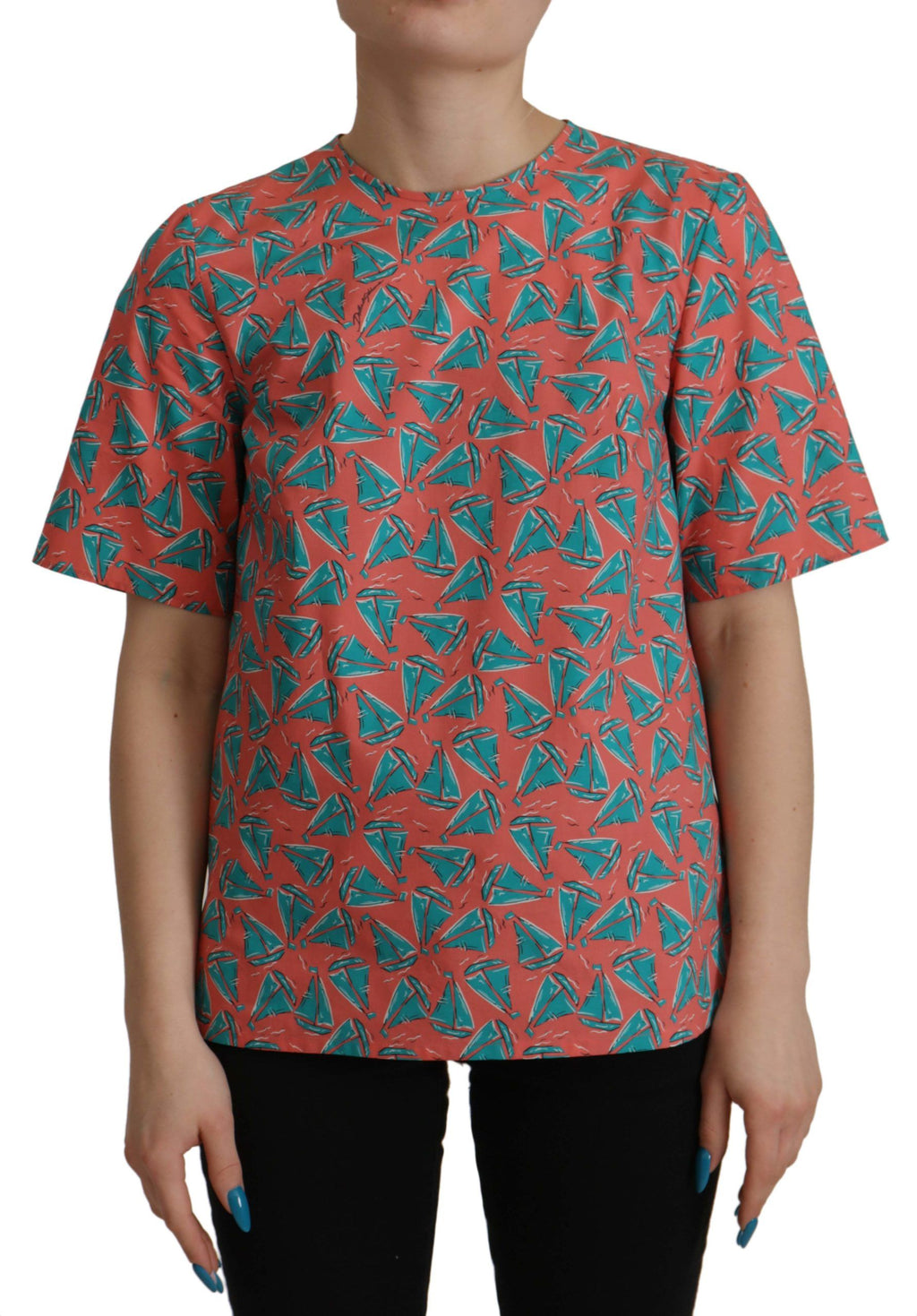 Dolce & Gabbana Pink Cotton T-Shirt with Sailboat Print