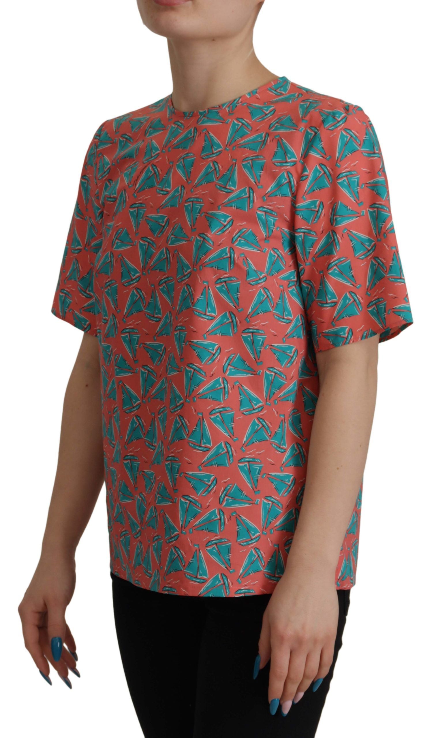 Dolce & Gabbana Pink Cotton T-Shirt with Sailboat Print