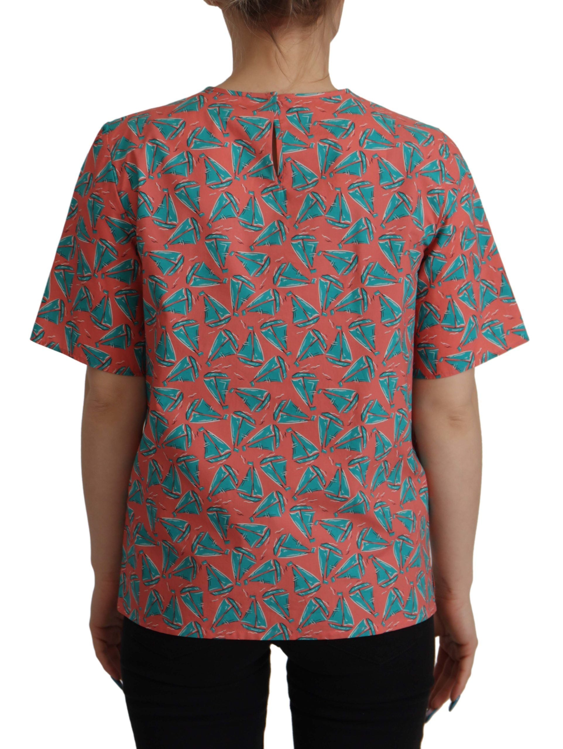 Dolce & Gabbana Pink Cotton T-Shirt with Sailboat Print