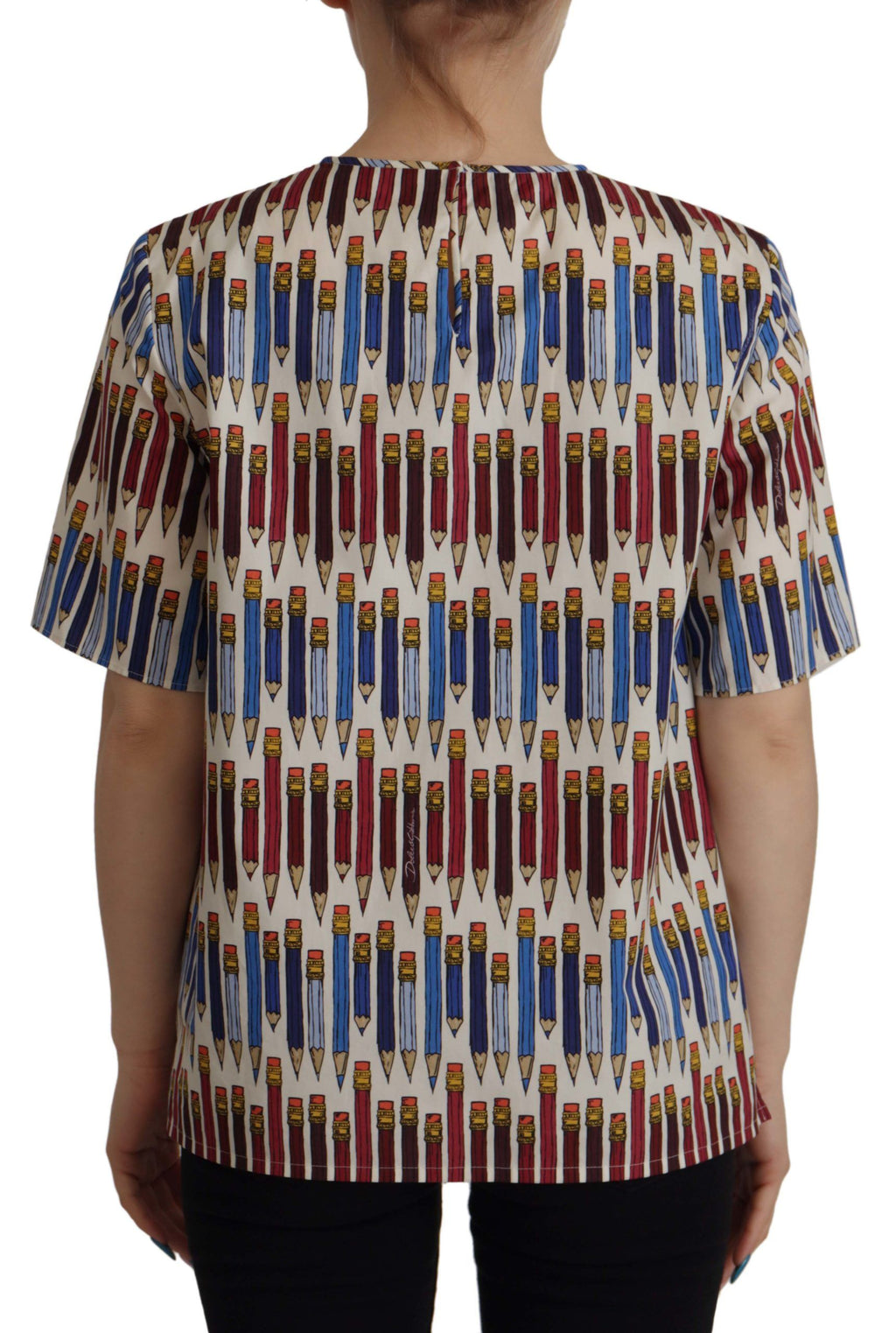 Dolce & Gabbana White Cotton Pencil Print T-Shirt Blouse