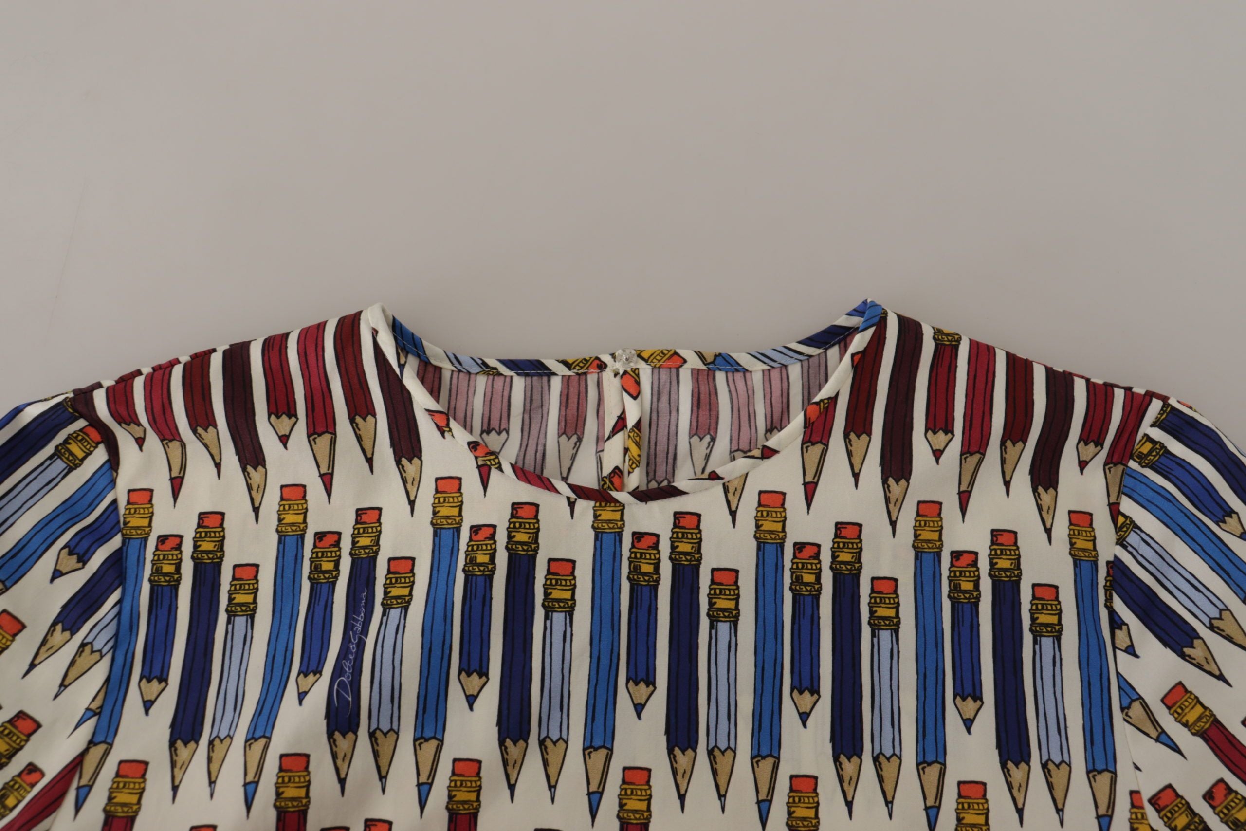 Dolce & Gabbana White Cotton Pencil Print T-Shirt Blouse
