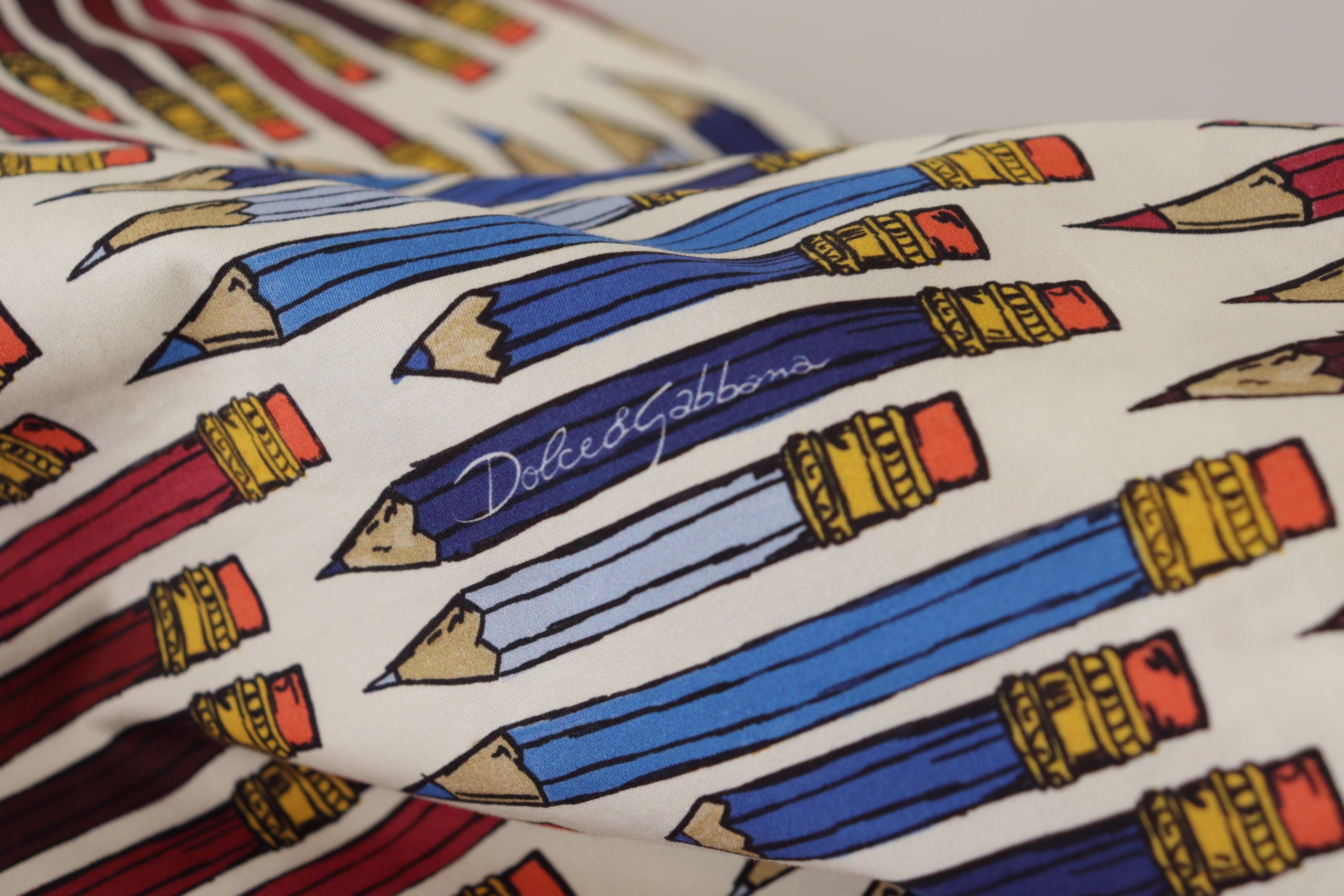 Dolce & Gabbana White Cotton Pencil Print T-Shirt Blouse