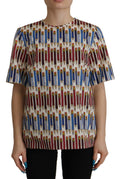 Dolce & Gabbana White Cotton Pencil Print T-Shirt Blouse