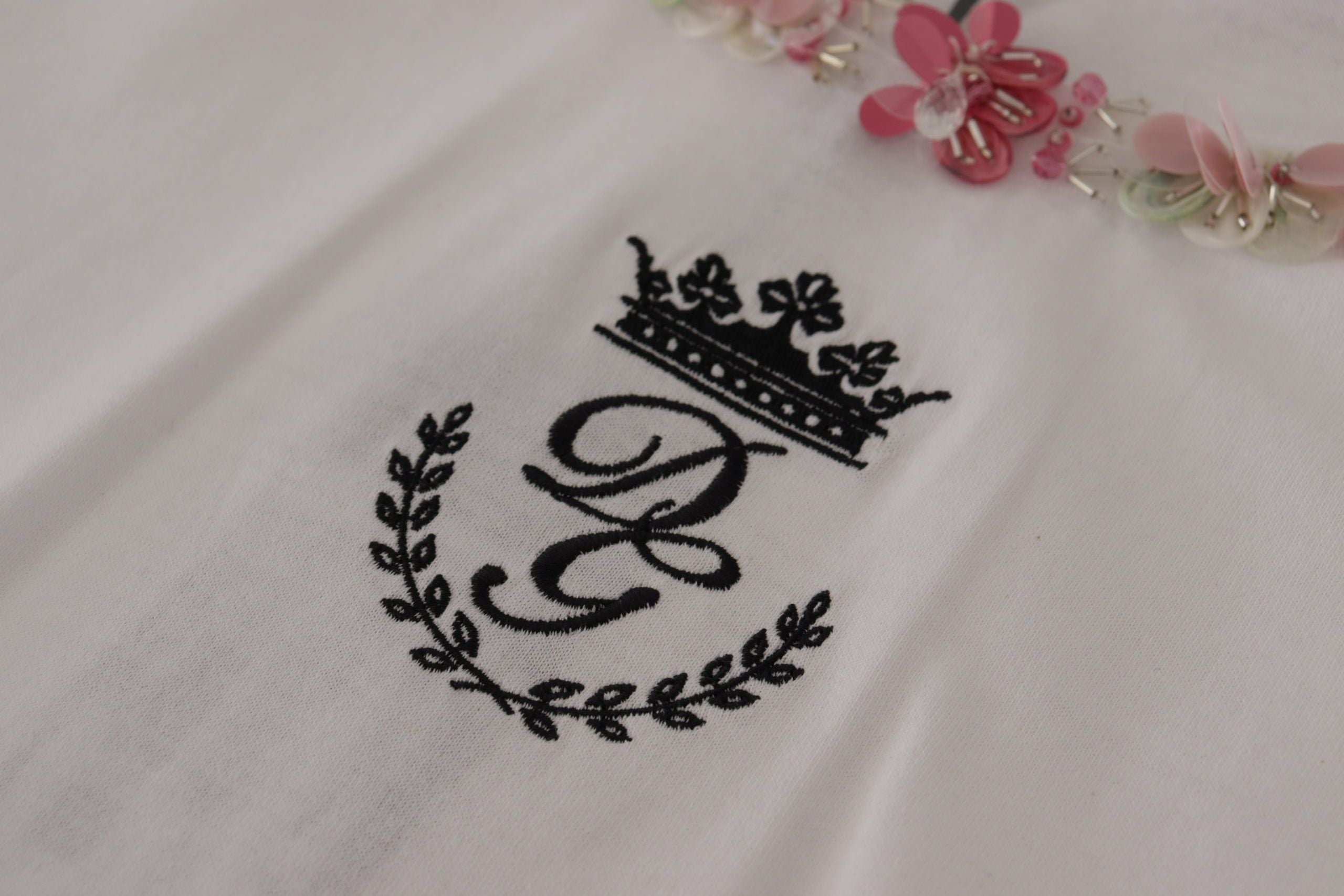 Dolce & Gabbana Weißes DG Crown Floral Pailletten-T-Shirt