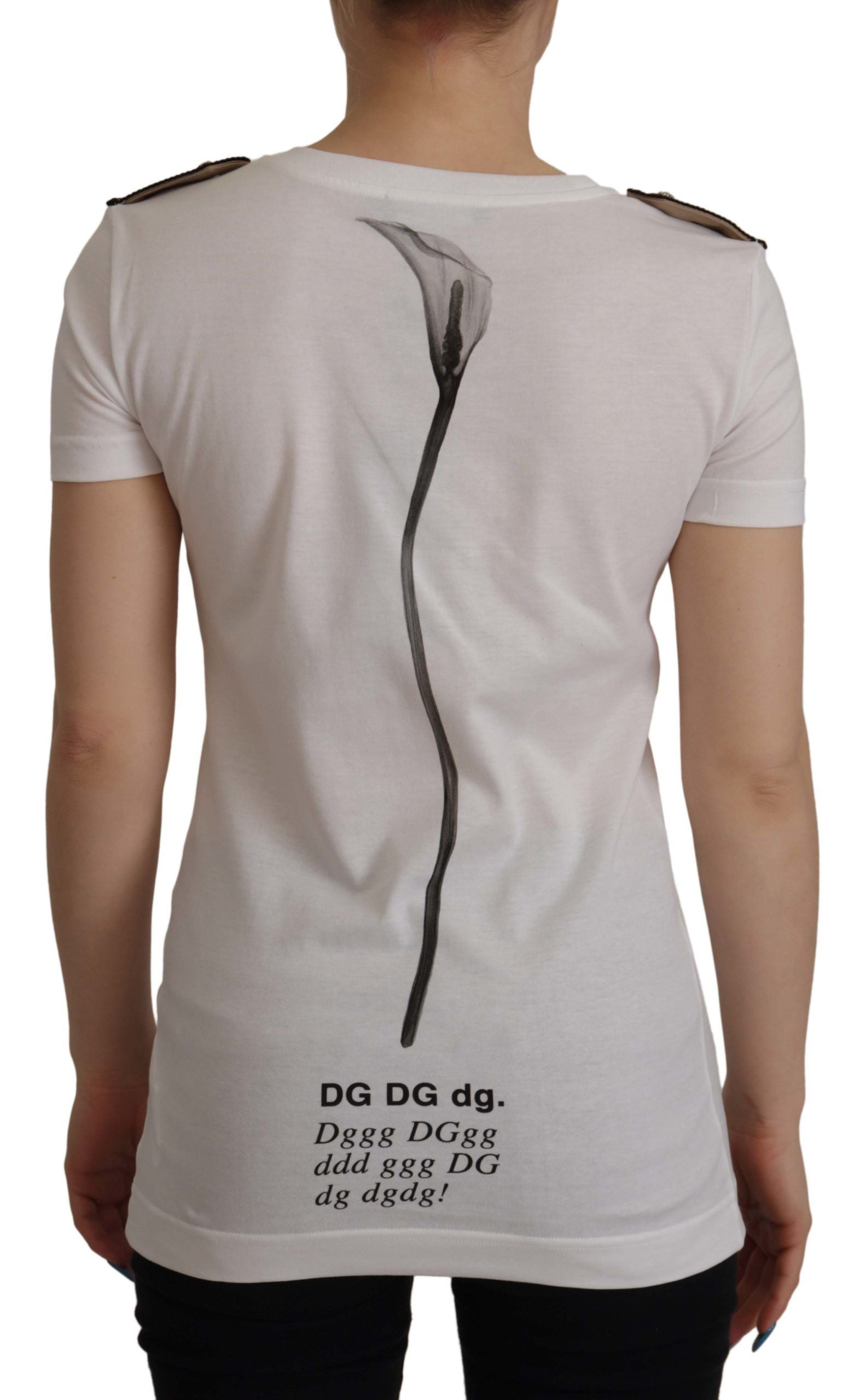 Dolce & Gabbana Weiß Schwarz Rosen Baumwoll-T-Shirt mit Rundhalsausschnitt
