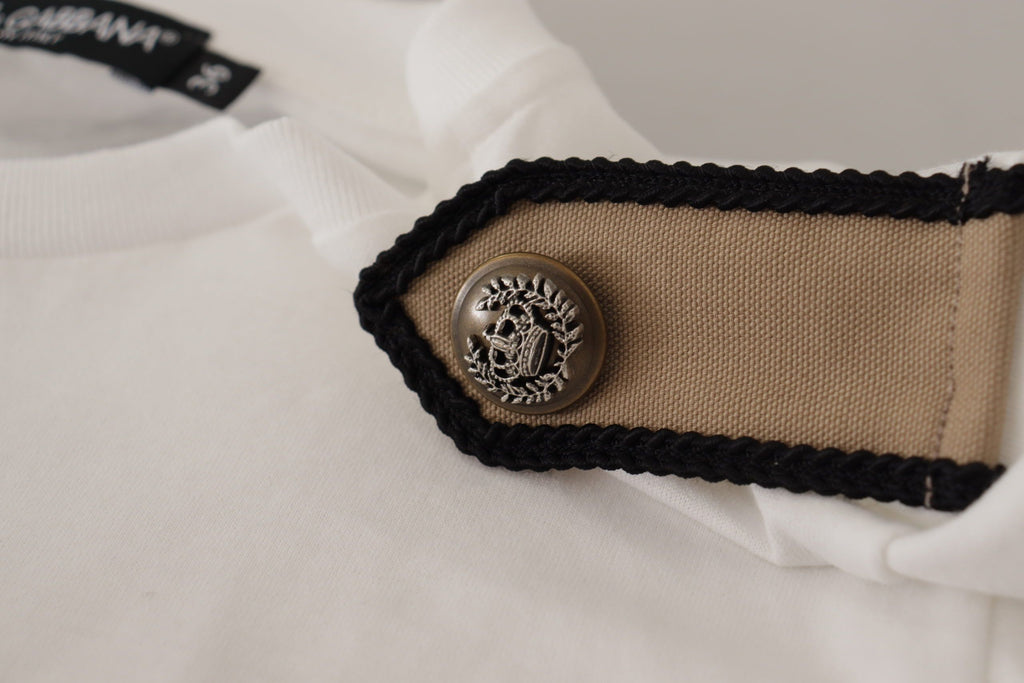 Dolce & Gabbana Weiß Schwarz Rosen Baumwoll-T-Shirt mit Rundhalsausschnitt
