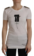 Dolce & Gabbana Weiß Schwarz Rosen Baumwoll-T-Shirt mit Rundhalsausschnitt