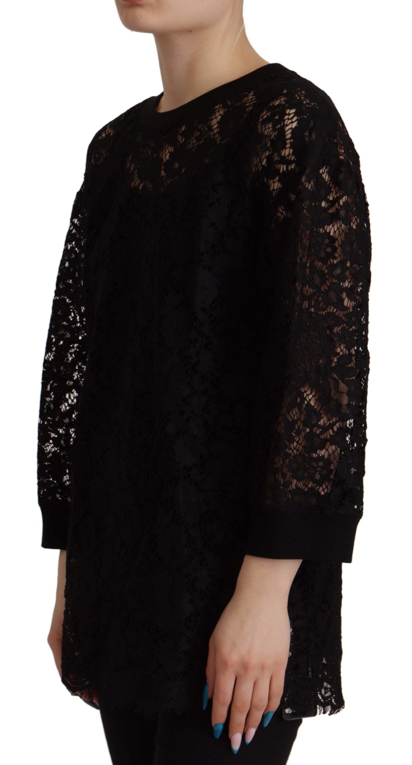 Dolce & Gabbana Schwarzer Spitzenpullover mit Blumenmuster Sicily Bluse