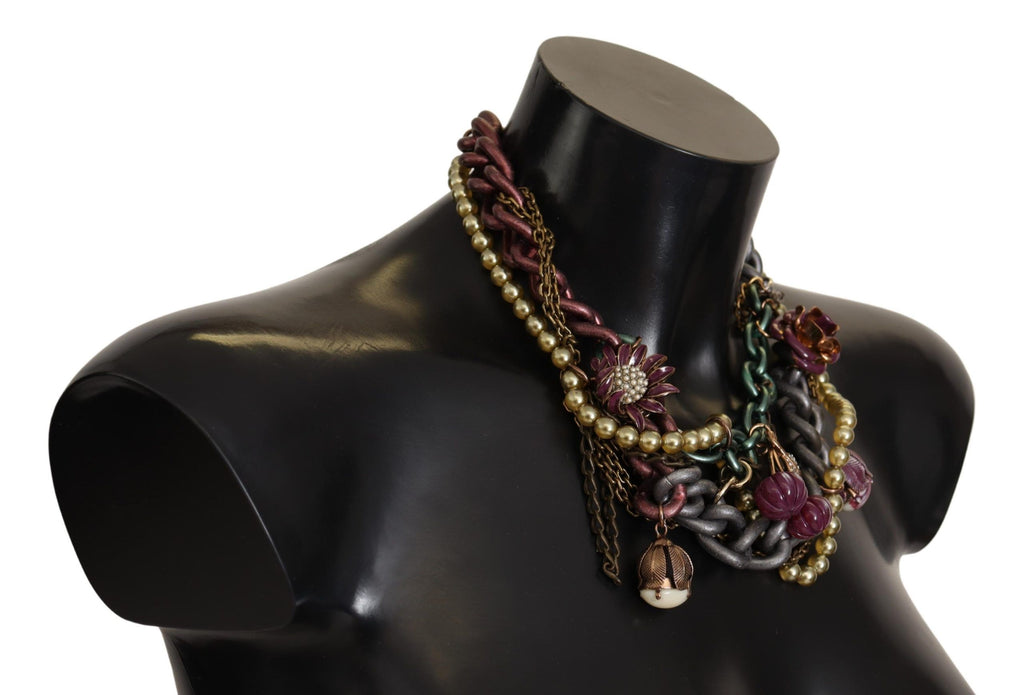 Dolce & Gabbana Goldmessing Sizilien Floral Kristall Statement Halskette