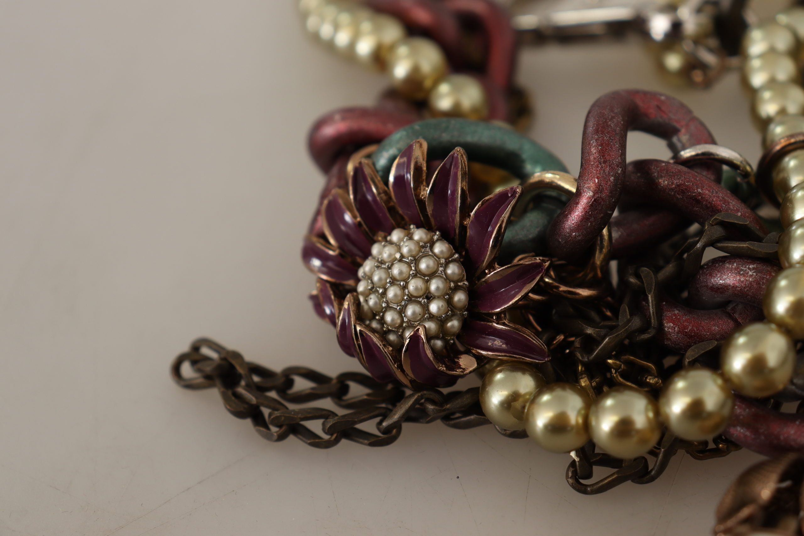 Dolce & Gabbana Goldmessing Sizilien Floral Kristall Statement Halskette