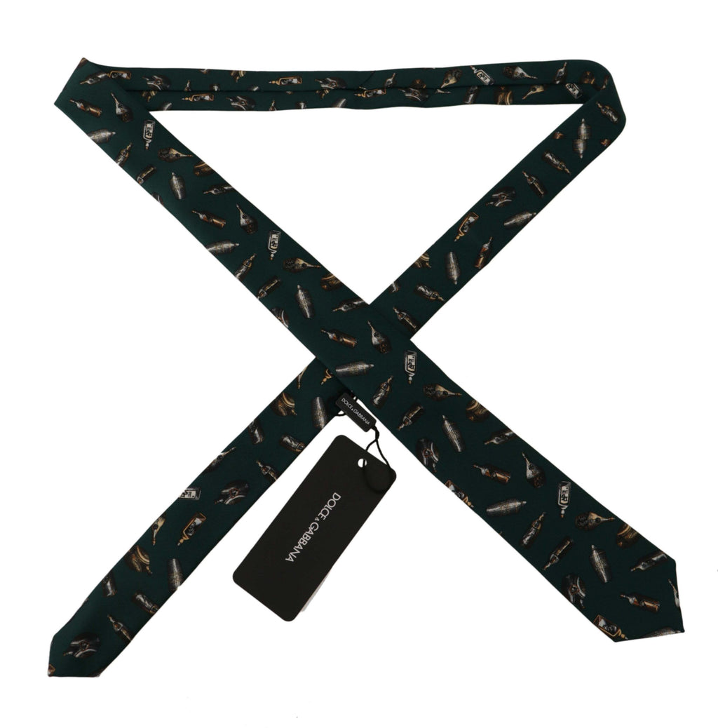Dolce & Gabbana Black Bottle Fantasy Print Silk Tie with Adjustable Accessory