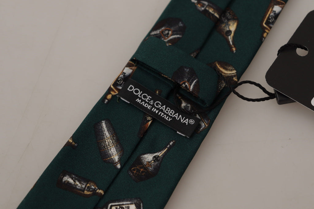 Dolce & Gabbana Black Bottle Fantasy Print Silk Tie with Adjustable Accessory