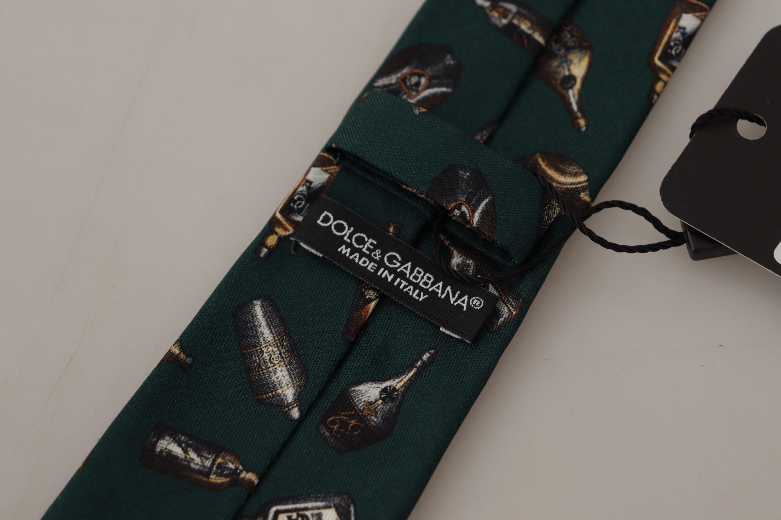 Dolce & Gabbana Black Bottle Fantasy Print Silk Tie with Adjustable Accessory