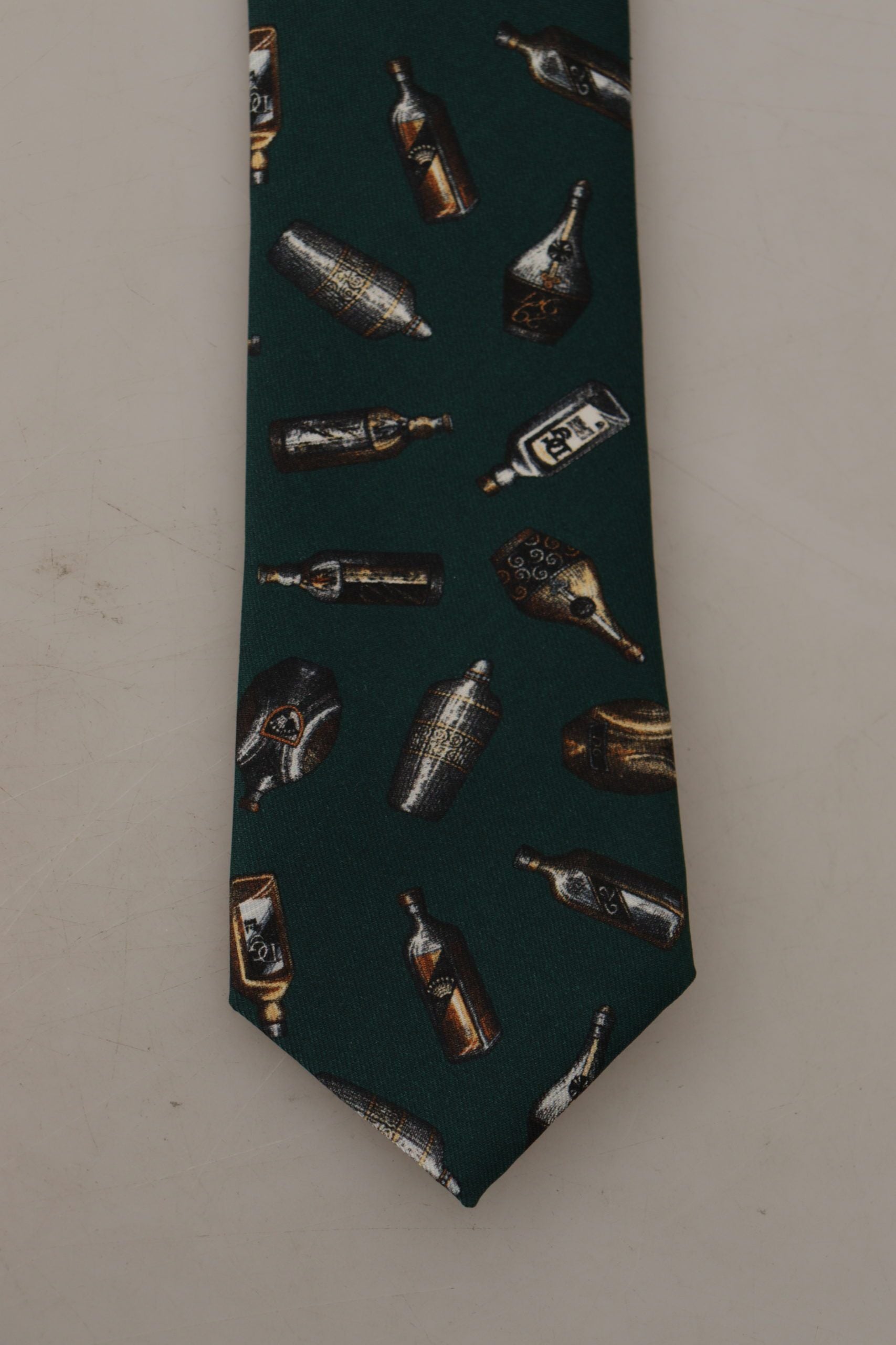 Dolce & Gabbana Black Bottle Fantasy Print Silk Tie with Adjustable Accessory