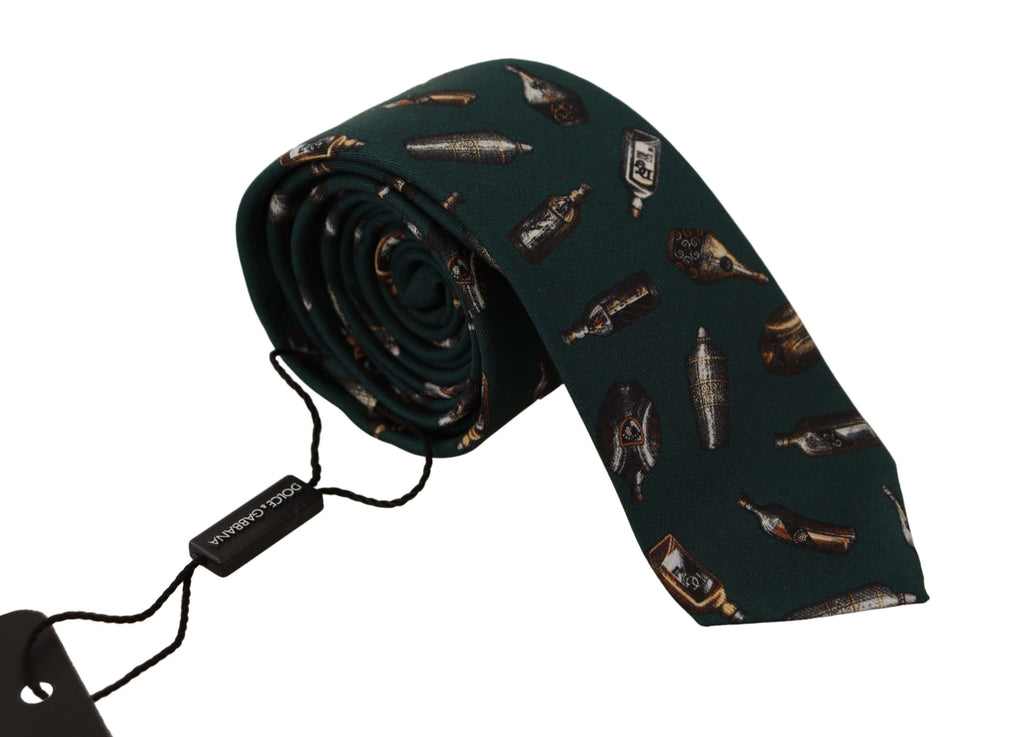 Dolce & Gabbana Black Bottle Fantasy Print Silk Tie with Adjustable Accessory