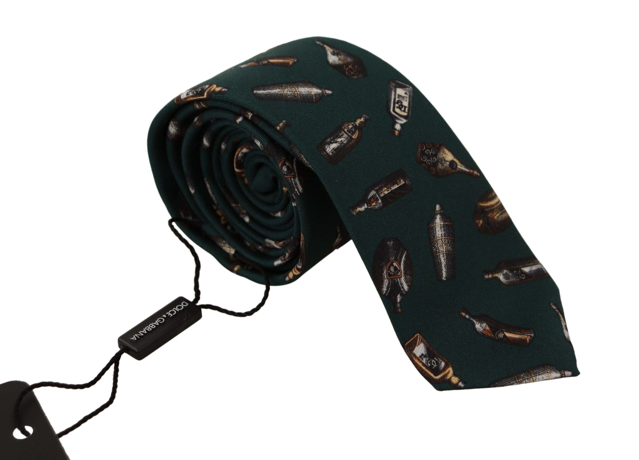 Dolce & Gabbana Black Bottle Fantasy Print Silk Tie with Adjustable Accessory
