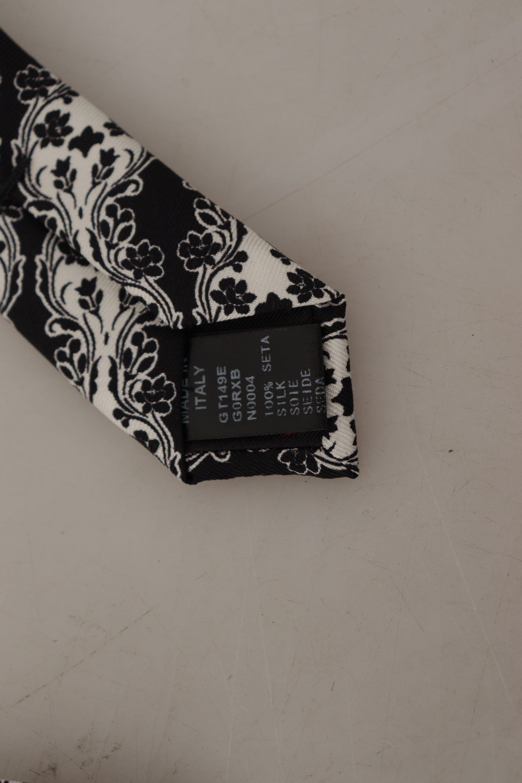 Dolce & Gabbana Schwarz Weiße Blume 100% Seide Druck Verstellbares Accessoire Krawatte