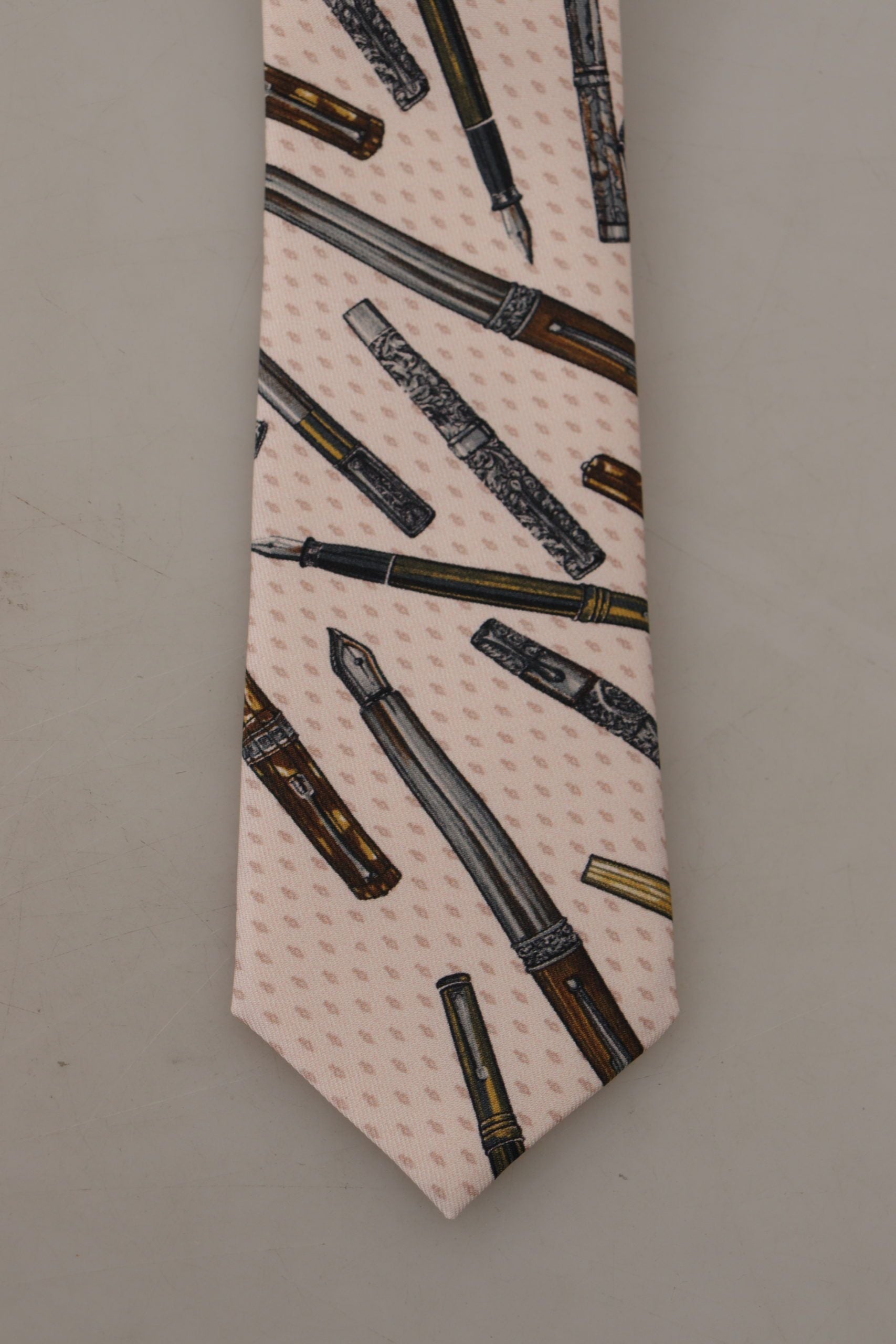 Dolce & Gabbana Rosa Stift Dots Print 100% Seide Verstellbare Hals Accessoire Krawatte