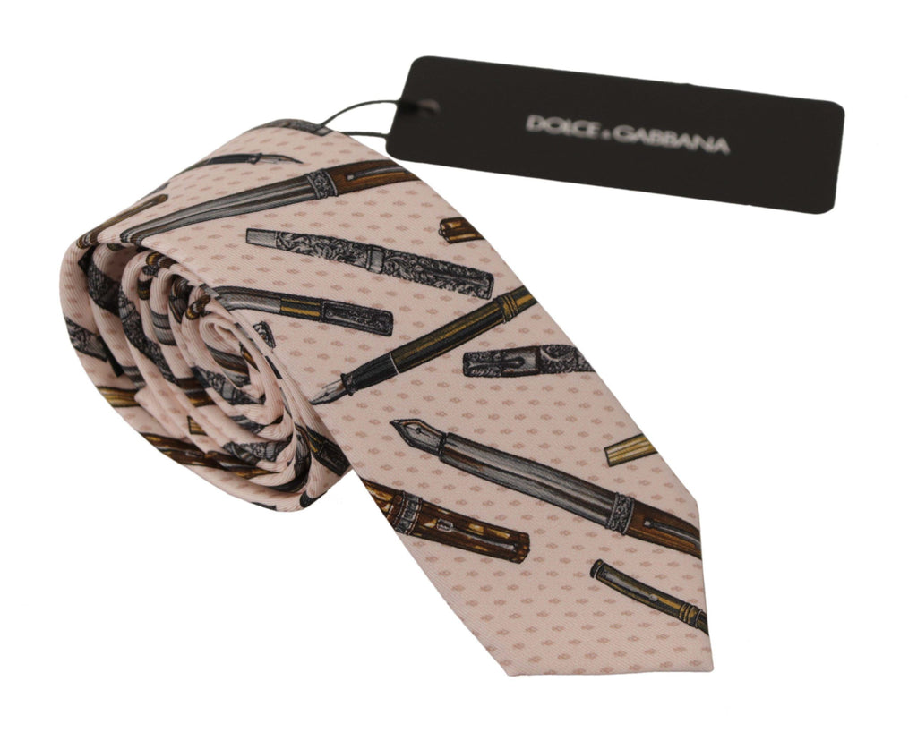 Dolce & Gabbana Rosa Stift Dots Print 100% Seide Verstellbare Hals Accessoire Krawatte