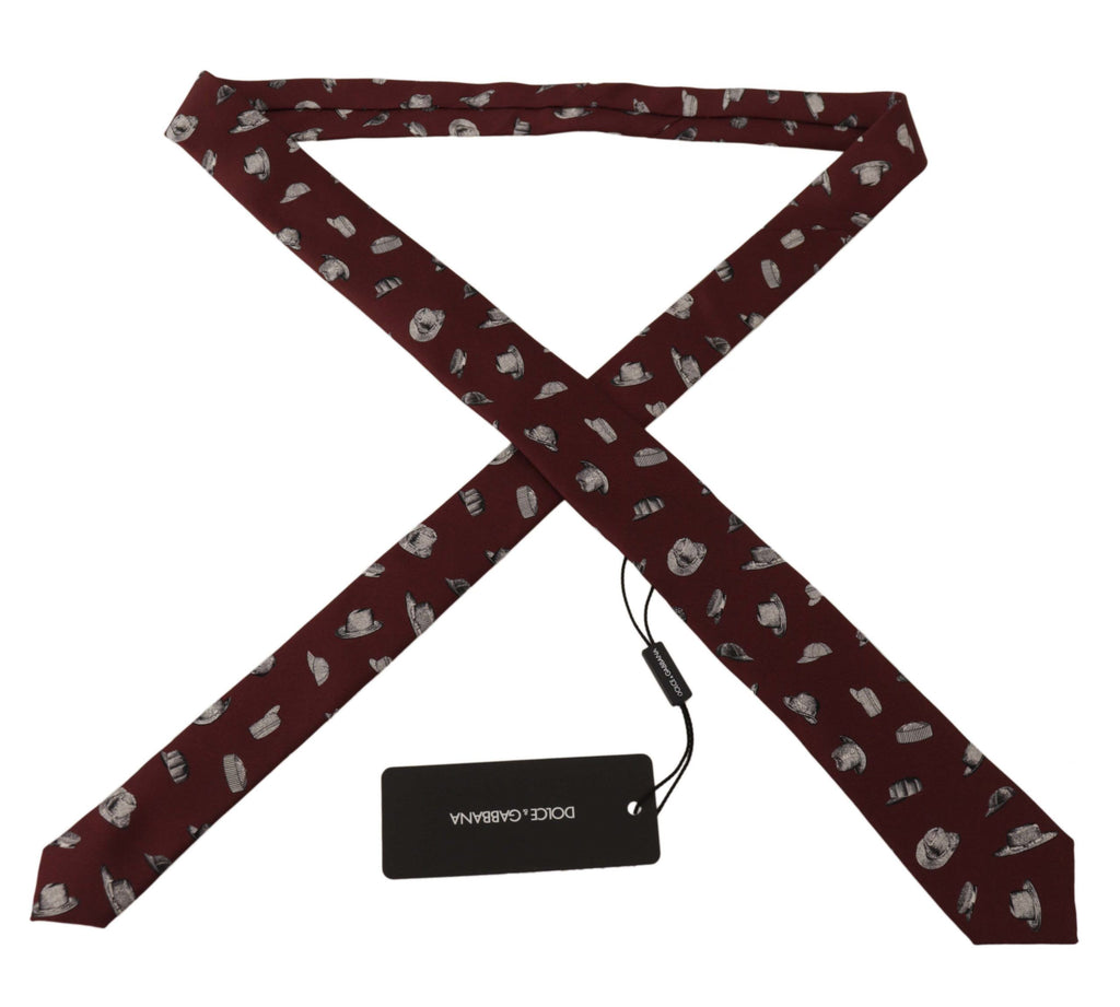 Dolce & Gabbana Maroon Hut Muster 100% Seide Einstellbare Accessoire Krawatte