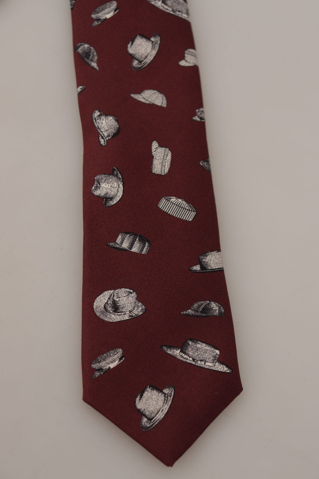 Dolce & Gabbana Maroon Hut Muster 100% Seide Einstellbare Accessoire Krawatte