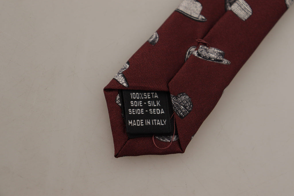 Dolce & Gabbana Maroon Hut Muster 100% Seide Einstellbare Accessoire Krawatte