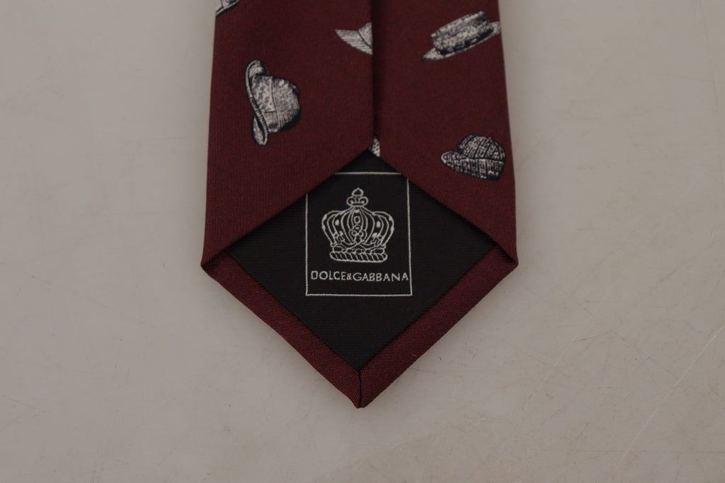 Dolce & Gabbana Maroon Hut Muster 100% Seide Einstellbare Accessoire Krawatte